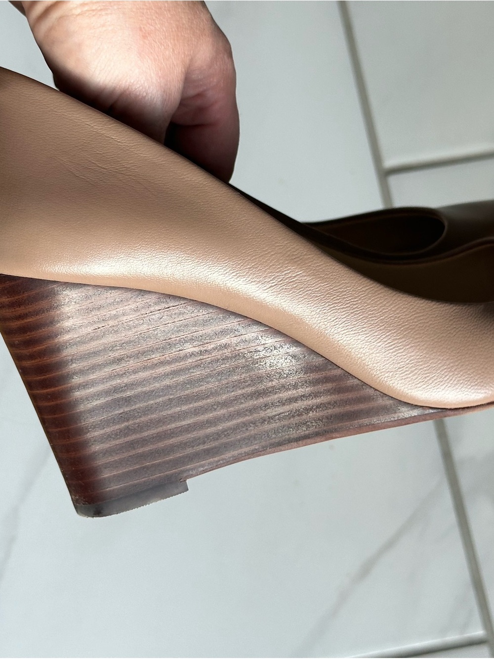 Vince Camuto Taupe Leather Wedge Heels